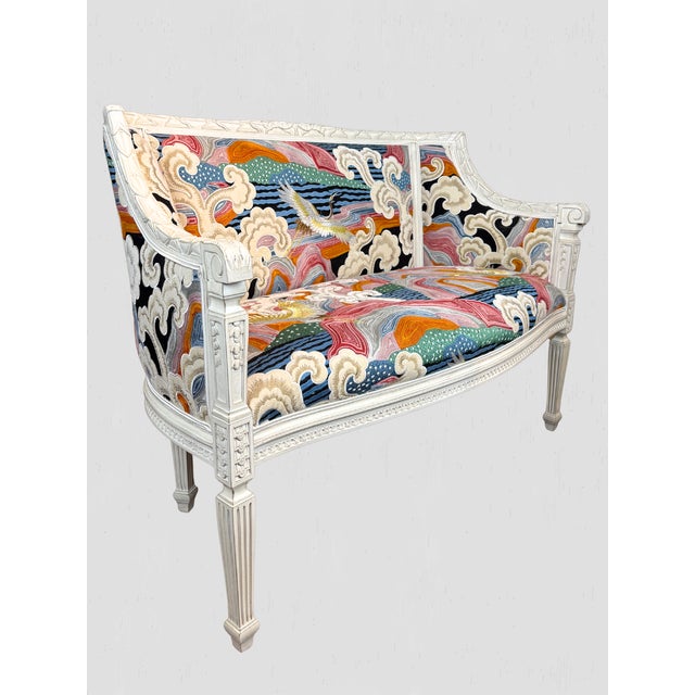 1960s Louis XV Style Chair Vintage Newly Upholstered Crane For Sale - Image 5 of 18