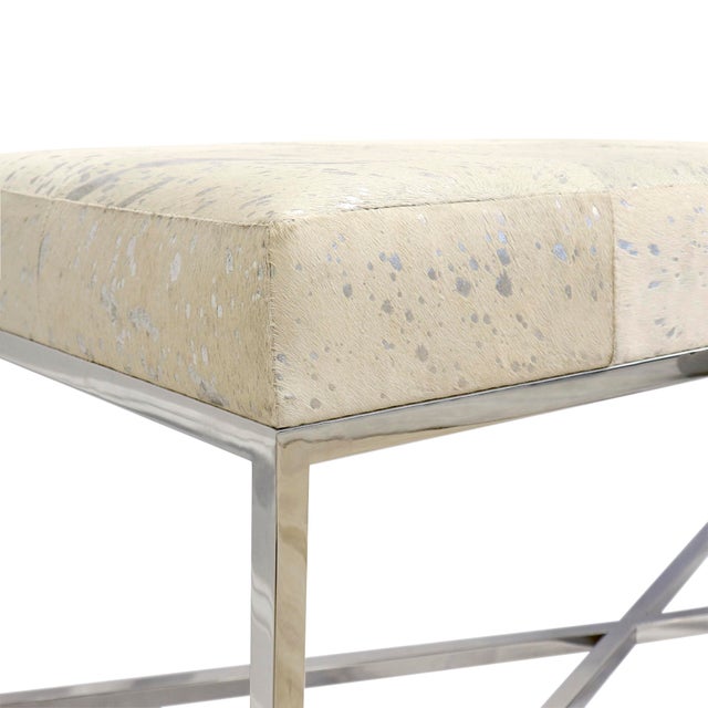 Modern Pasargad Home Safari Cowhide Silver Bench With Steel Base For Sale - Image 3 of 6