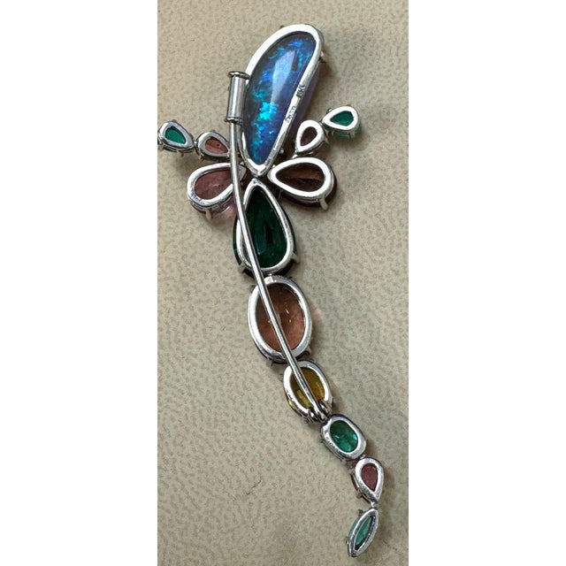 Opal, Green Tourmaline & Multi Color Stone Brooch /Pin 18 Kt Gold 13gm By Medina For Sale - Image 10 of 18