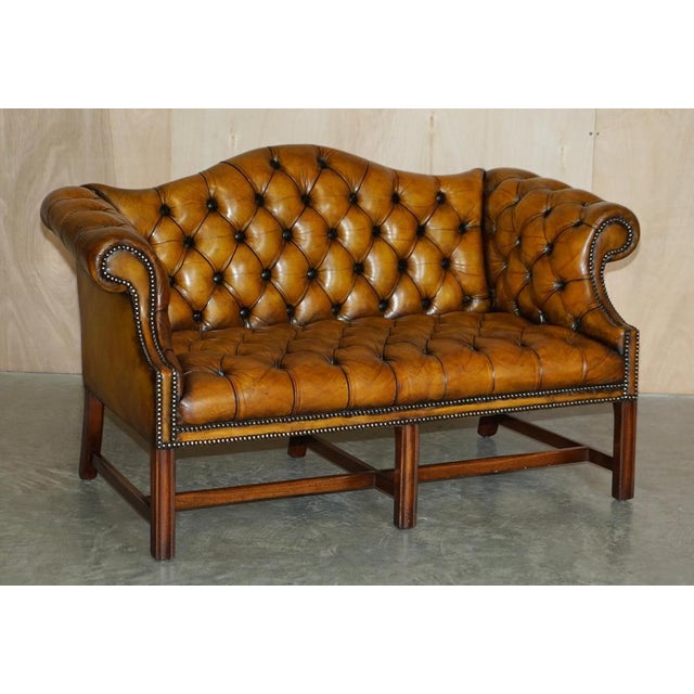 Antique Brown Leather Chesterfield Library Living Room Set, Set of 4 For Sale - Image 11 of 18