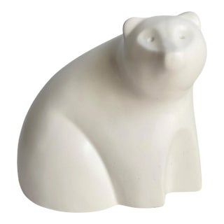 Mid Century 1960s Polar Bear Statue Modernist White Ceramic Signed Gsd For Sale