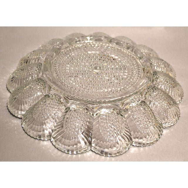 1950s Vintage Hobnail Clear Indiana Glass Egg Plate Divided Relish Tray Glass Oyster Platter For Sale - Image 10 of 12