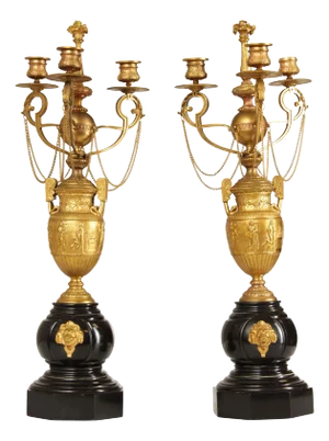 Neoclassical Style Pair of Gilt Bronze Marble Candelabra