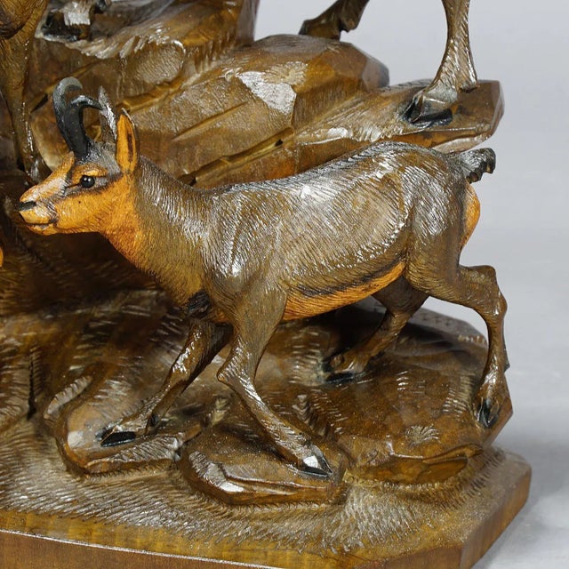 Carved Wood Chamois Family by Ernst Heissl, Ebensee, Austria, 1900s For Sale - Image 5 of 11