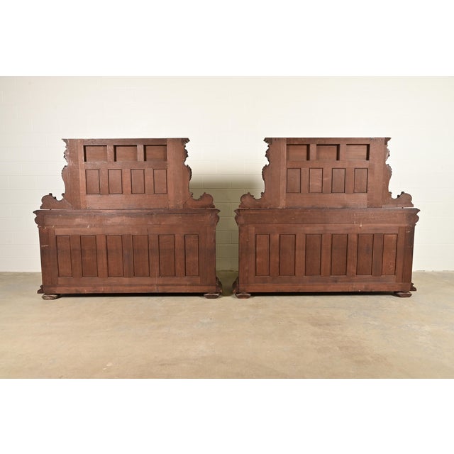 R. J. Horner Renaissance Revival Ornate Carved Oak Sideboards or Bar Cabinets, Circa 1880s For Sale - Image 13 of 14