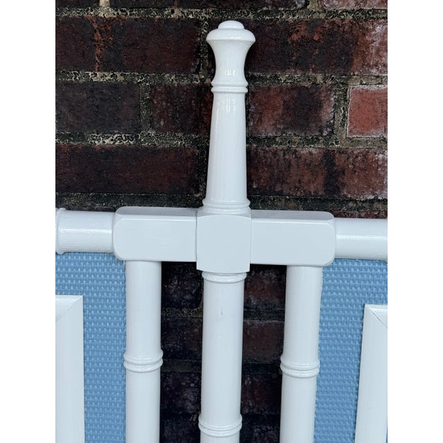 Chic Vintage Palm Beach Regency Faux Bamboo King Size Headboard With Greek Key Motif - Newly Painted French Blue and White For Sale - Image 9 of 11