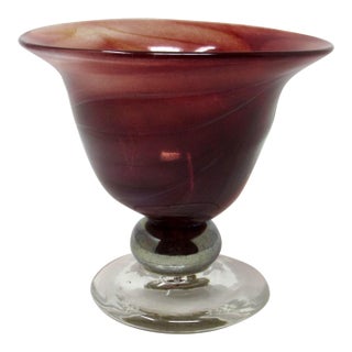 Rust Red & Clear Pedestal Decorative Bowl For Sale