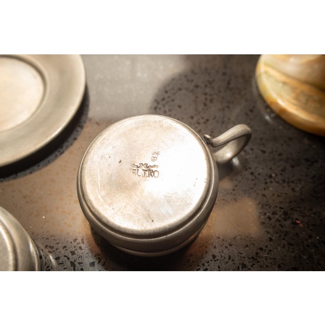 Coffee Vintage Italian Pewter Espresso Demitasse Cups and Saucers- 4 Pieces For Sale - Image 8 of 9