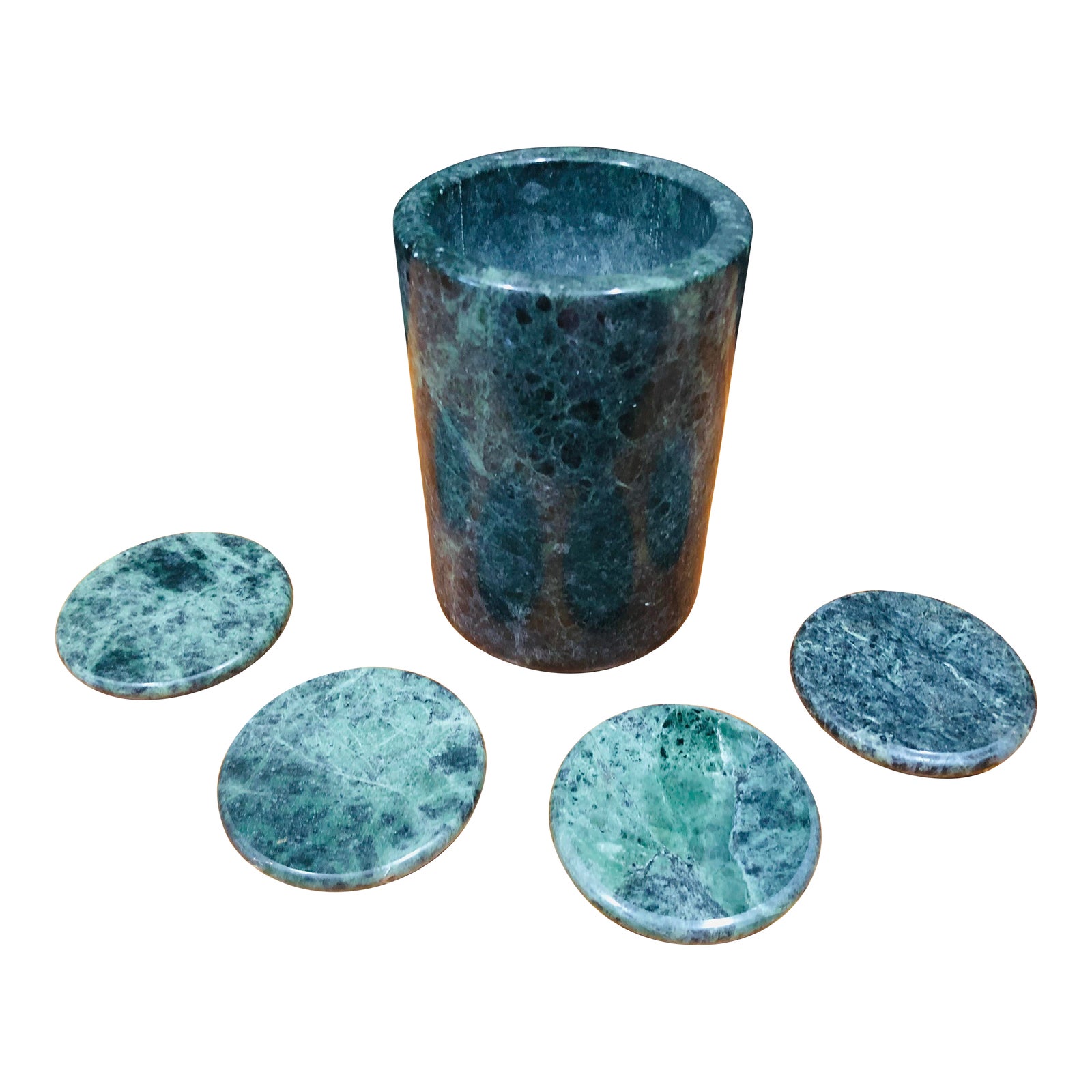 Vintage Mid Century Italian Green Marble Wine Chiller With 4 Matching