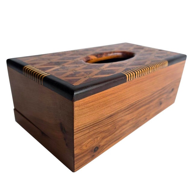 Vintage Marquetry Burled Wood Tissue Box Holder For Sale - Image 9 of 12