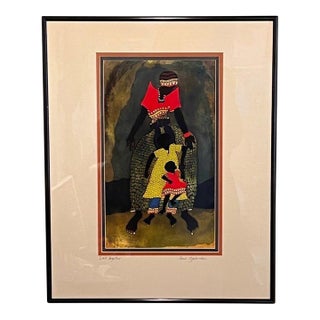 Paul Nzalamba "Still Together" Signed African Art Print Framed 16x20.5 For Sale
