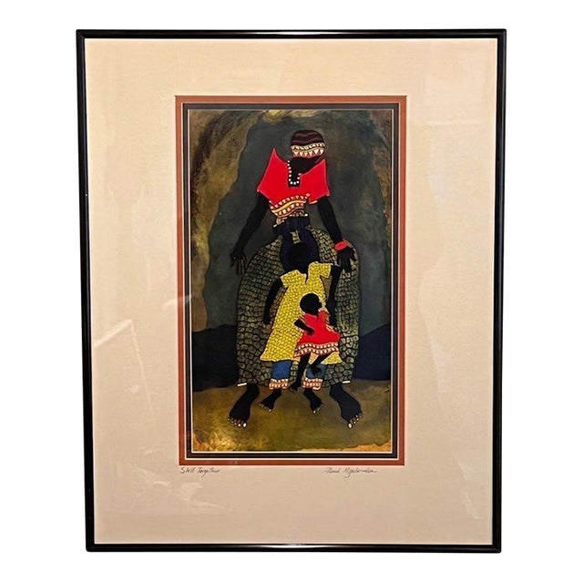 Paul Nzalamba "Still Together" Signed African Art Print Framed 16x20.5 For Sale