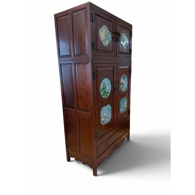 Chinoiserie Antique Chinese Rosewood & Cloisonné Enamel Compound Cabinet For Sale - Image 3 of 12
