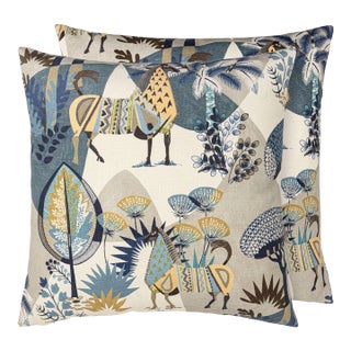Scalamandre 24" x 24" Llamas Pillow in Bluestone Wheat For Sale