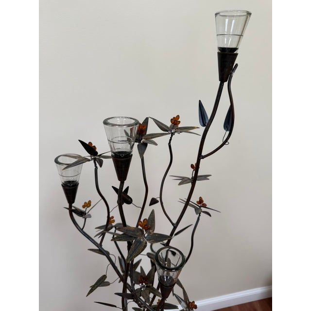 Metal Vintage Wrought Iron Botanical Floor Candelabra For Sale - Image 7 of 18