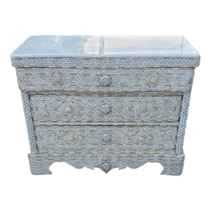 Large Mother-Of-Pearl Walnut Wood Chest of Drawers, Ivory