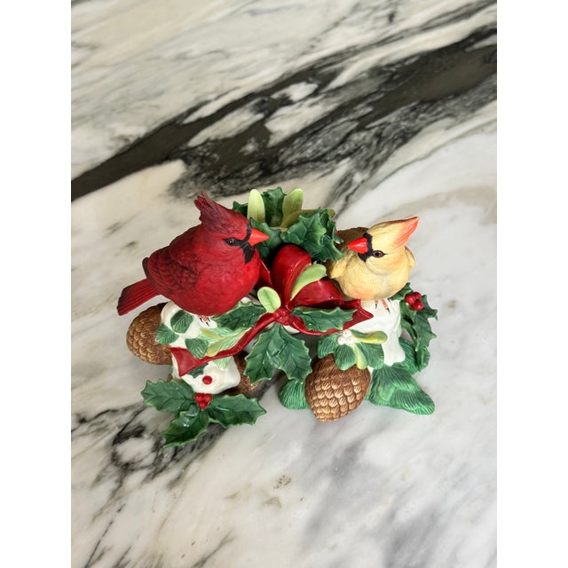 Red Lenox Winter Greetings Porcelain Cardinal Motif Candle Holder For Sale - Image 8 of 13