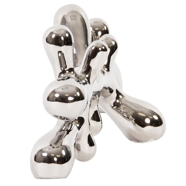 Contemporary Horizontal Abstract Metallic Silver Ceramic Statue For Sale - Image 3 of 6