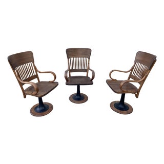 Antique Oak Courtroom Juror Chairs Set of 3 Cast Iron Base Early 1900s For Sale