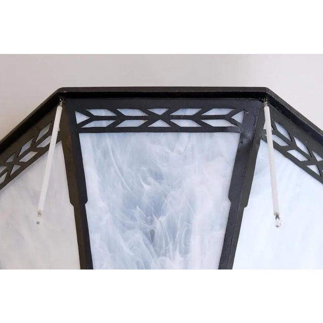 1990s Art Deco Octagonal Chandelier with Glass and Black Metal Mount, 1990s For Sale - Image 5 of 7
