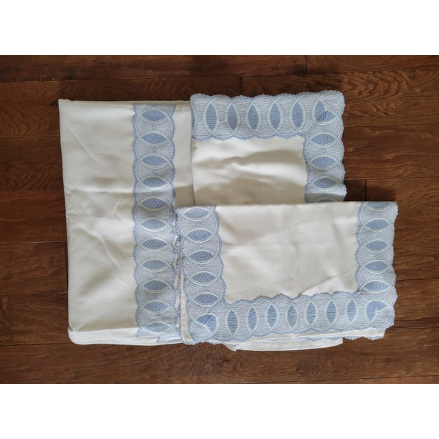 Vintage Matouk Blue and White Bedspread and Pillow Shams For Sale In Austin - Image 6 of 8