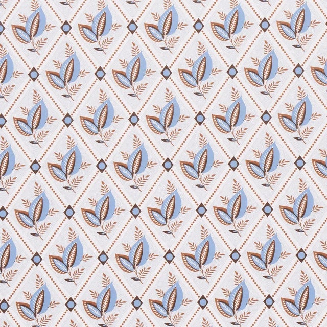 Sample - Schumacher Basile Trellis Wallpaper in Delft & Sepia For Sale