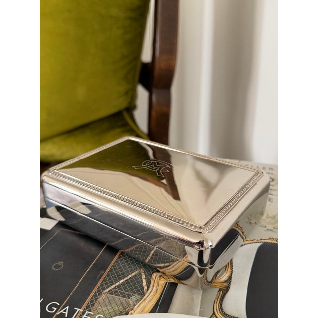 Contemporary Late 20th Century Silverplate Rectangular Box With Monogram For Sale - Image 3 of 5