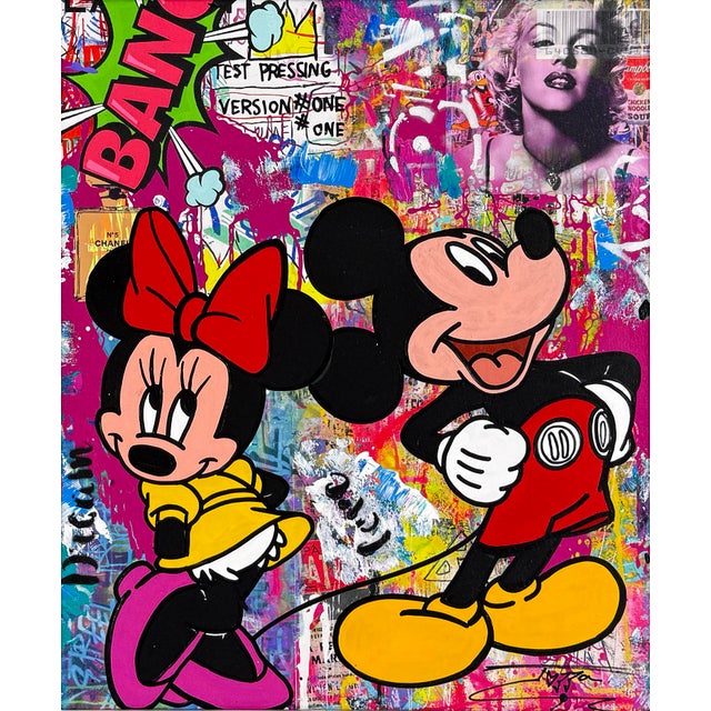 Unique, one of a kind mixed media embellishments on silkscreened canvas with custom artist painted frame. Hand signed on...