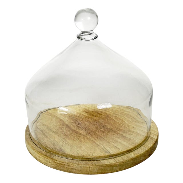 Glass and Wood Cake Dome, France, 1960s For Sale