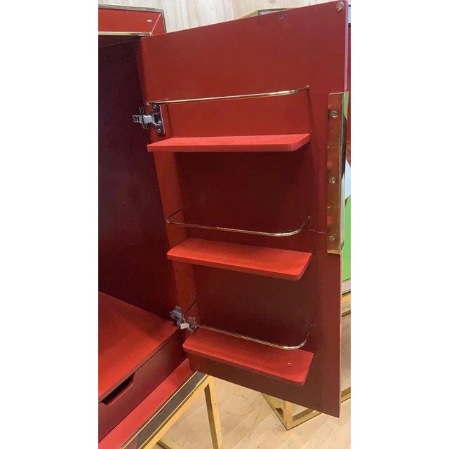 Mid-Century Modern Torino Reverse, Painted Glass and Brass 2 Door Dry Bar Cabinet by Johnathan Adler For Sale - Image 3 of 13