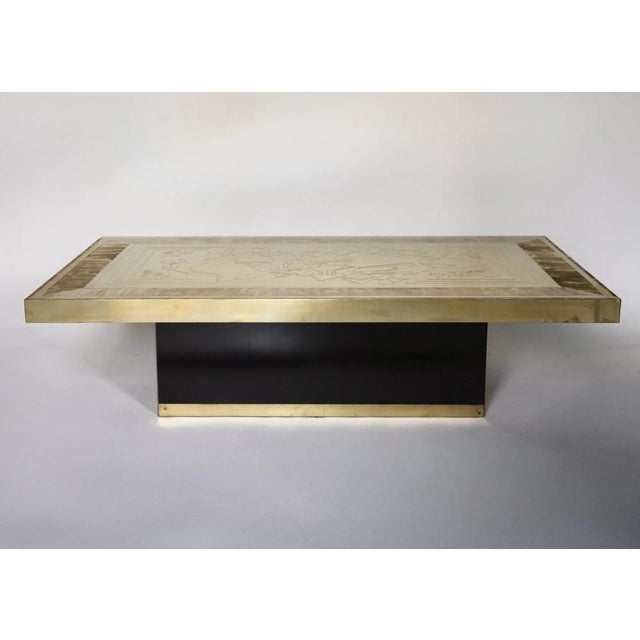 Postmodern Etched Brass Coffee Table by Ricco D. for Lova Creation, Belgium, 1980s For Sale - Image 3 of 9