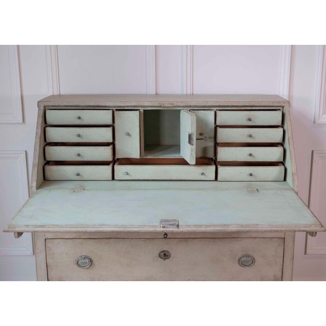19th Century 19th Century Period Gustavian Slant-Front Desk with Black Exterior and Blue Interior For Sale - Image 5 of 13