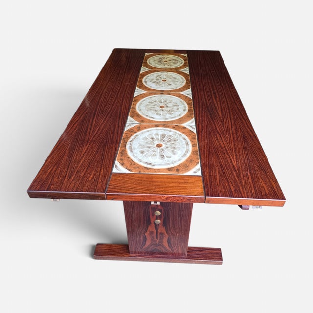 1970s Ox Art Danish Rosewood Tile Drop Leaf Dining Table Scandinavian Modern dining table with rosewood veneer and Ox Art...