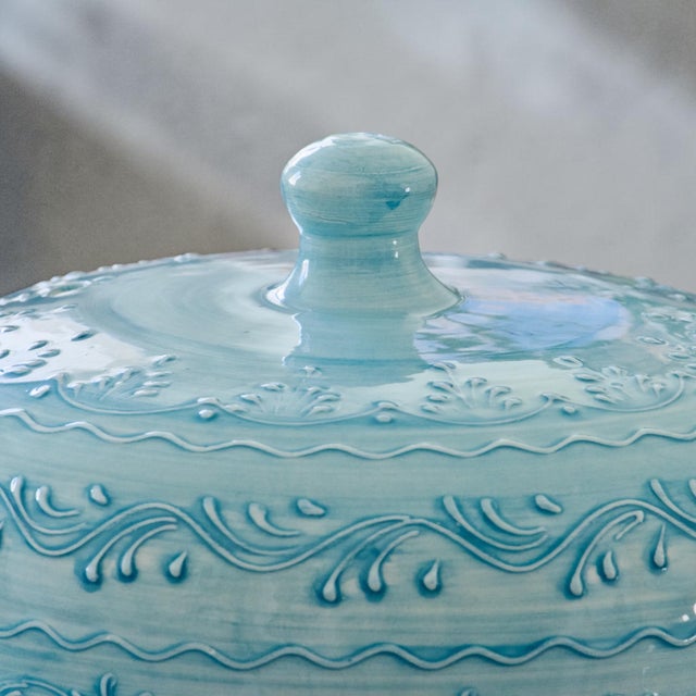 Large Vintage Handcrafted Turquoise Glazed Ceramic Display Bell, 1950s For Sale - Image 6 of 9