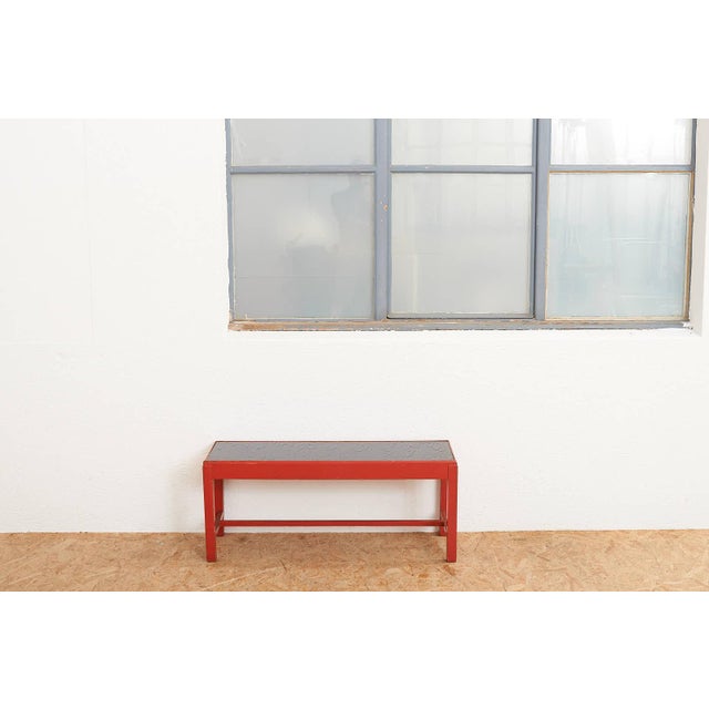 Wooden Side Table with Red Lacquer Black Glass Top For Sale - Image 12 of 13