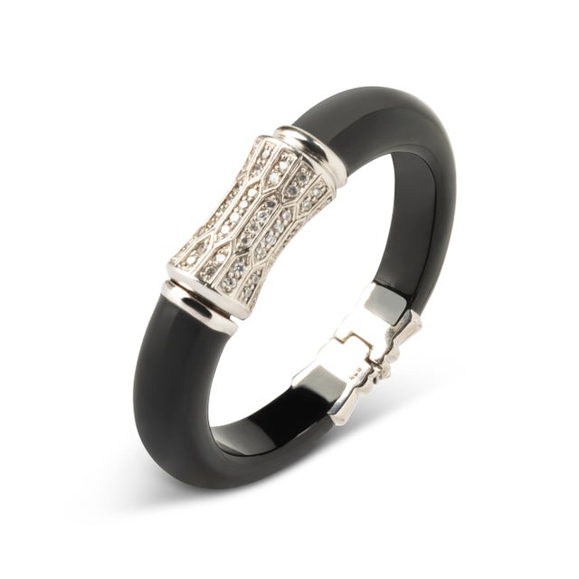 Miriam Salat Art Deco Style Sterling Silver, Black Resin Magnetic Bangle For Sale - Image 17 of 18