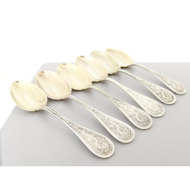 Antique John Wendt Sterling Silver Bird Pattern Ice Cream Spoons - Set of 6 For Sale - Image 9 of 17