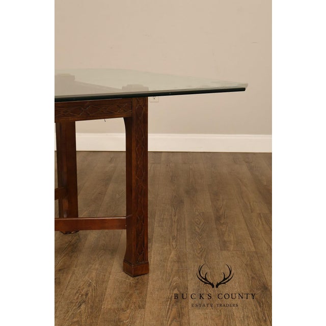 Chinese Chinese Chippendale Style Glass Top Mahogany Dining Table For Sale - Image 3 of 18