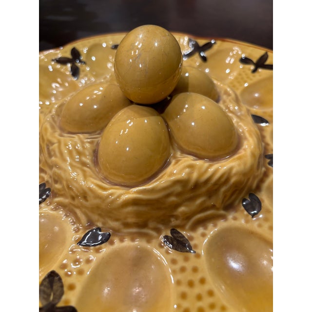 Charming Vintage 1970's Easter Majolica-Style Deviled Egg Platter For Sale - Image 4 of 7