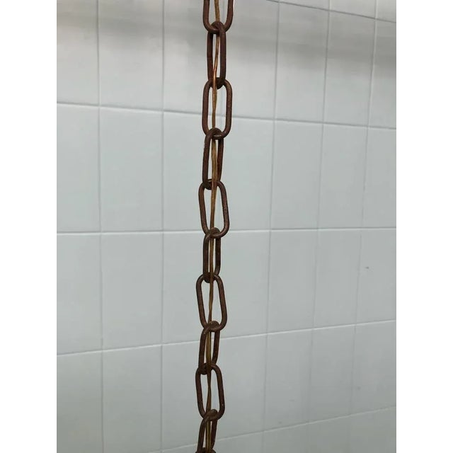 Vintage Suspension Chandelier in Brass and with Decorated Glass Lampshades, Italy, 1950s For Sale - Image 4 of 12