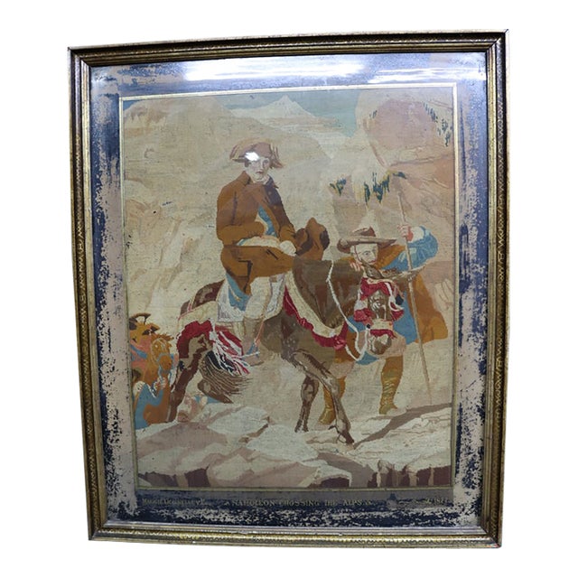Victorian Needlepoint Tapestry of Napoleon Bonaparte Crossing the Alps For Sale