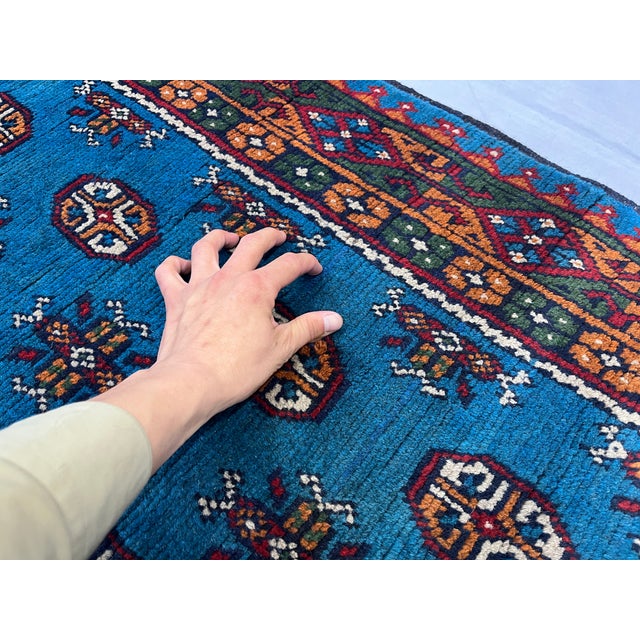 Blue Turkmen Style Tribal Runner Rug With Geometric Motifs, 2'9" X 9'4" For Sale - Image 13 of 15