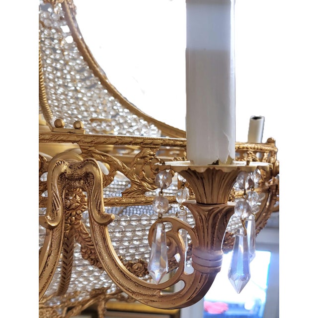 Palatial Vintage French Style Bronze & Crystal Basket Chandelier For Sale - Image 13 of 18