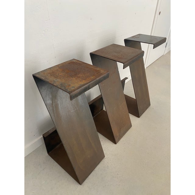 Metal Martha Sturdy Industrial Steel Bar Stools, Set of 3 For Sale - Image 7 of 18