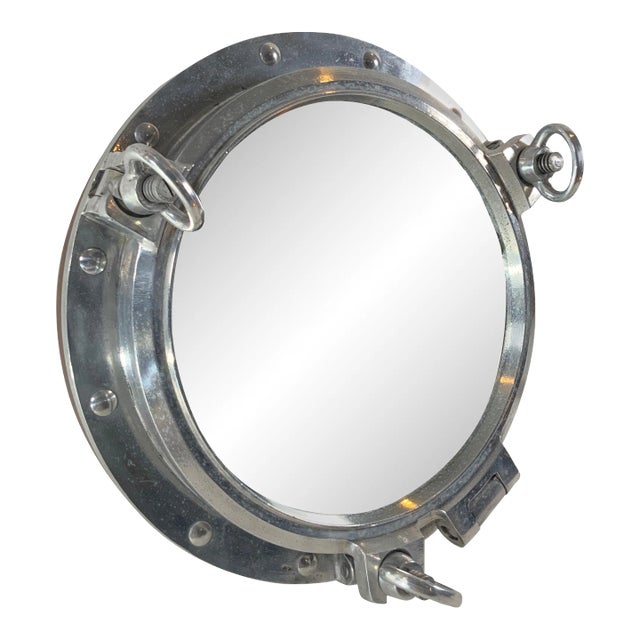 23 Inch Aluminum Ship’s Porthole Mirror For Sale