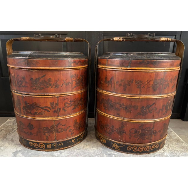 Late 19th Century Pair Large 19th Century Chinese Wedding Baskets For Sale - Image 5 of 15