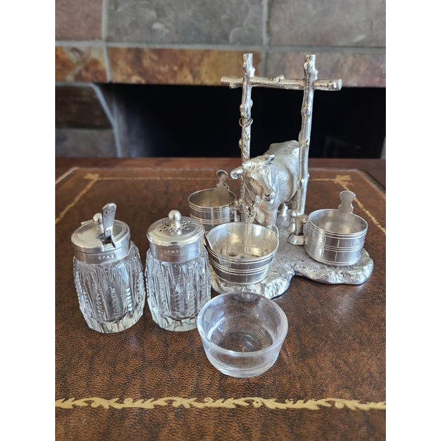 Antique Victorian Silverplate Cow Cruet Set Condiment Holder For Sale - Image 12 of 13