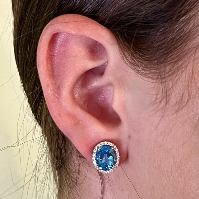 Natural Topaz Diamond Stud Earrings 14k W Gold 6.98 TCW Certified For Sale - Image 13 of 17