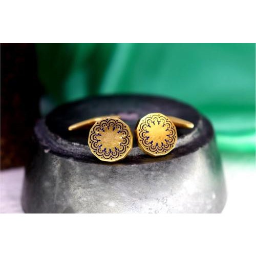 Gold Cufflinks in Button Shape with Blue Accents, Set of 2 For Sale - Image 6 of 6