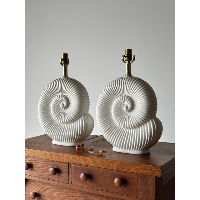 Vintage Plaster Nautilus Table Lamps, Pair For Sale - Image 16 of 16